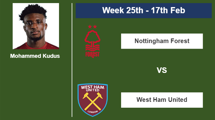 FANTASY PREMIER LEAGUE. Mohammed Kudus  statistics before playing against Nottingham Forest on Saturday 17th of February for the 25th week.